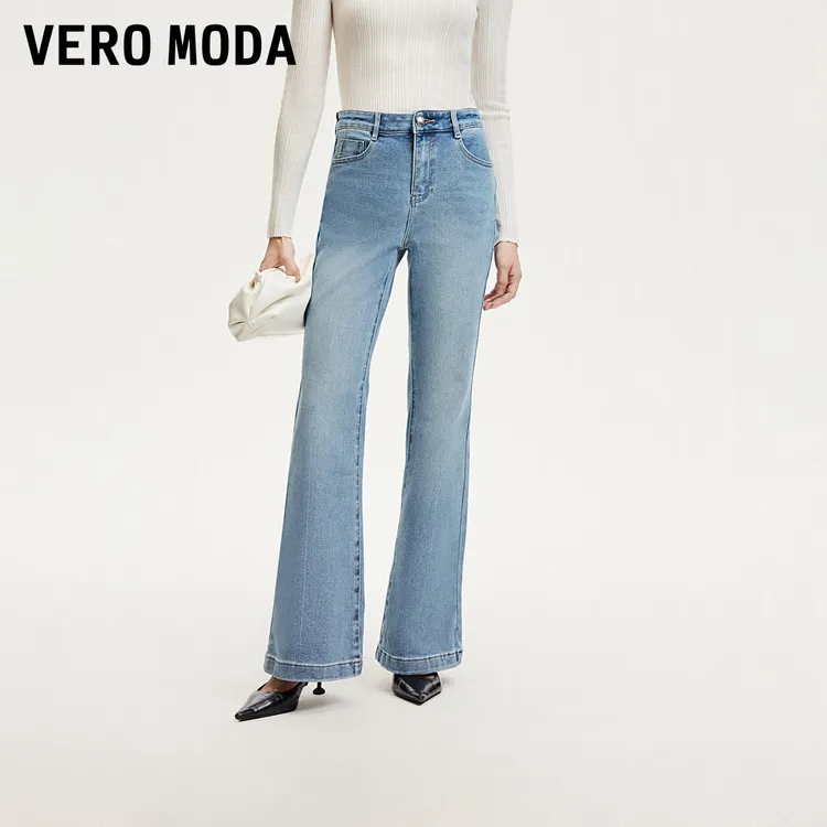 Vero Moda牛仔裤女早秋新款欧若风水磨白喇叭裤复古百搭324432012