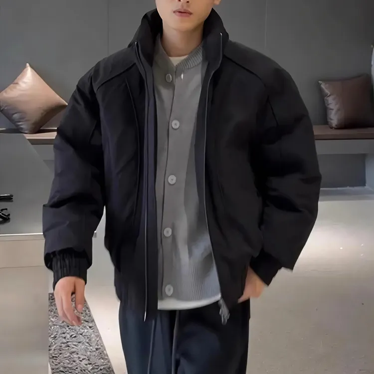 潮牌短款拼接美式休闲飞行款羽绒服男宽松加厚保暖夹克羽绒服冬季