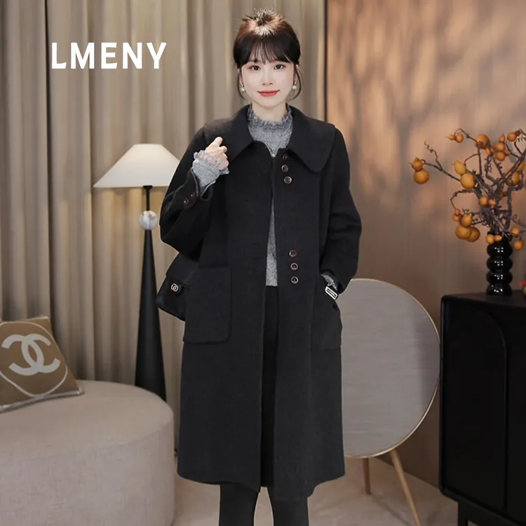 LMENY“莉莉安大衣“人间赫本!海军领绵羊毛双面呢大衣25DW004