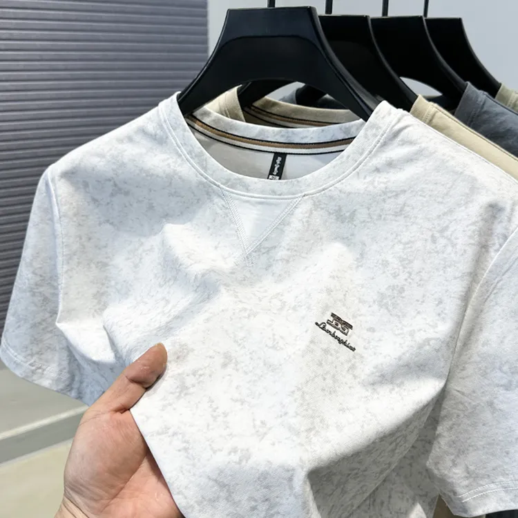 VIATEMSIARY轻奢圆领男士短袖t恤夏季新款潮流迷彩烫钻宽松上衣服