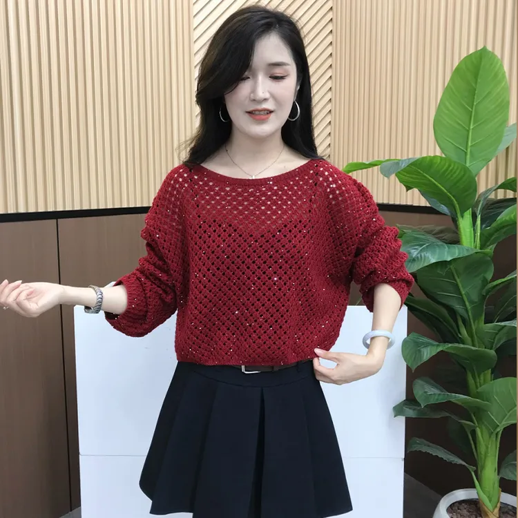 2025年早秋新款设计感百搭长袖镂空针织衫女宽松减龄显瘦气质上衣