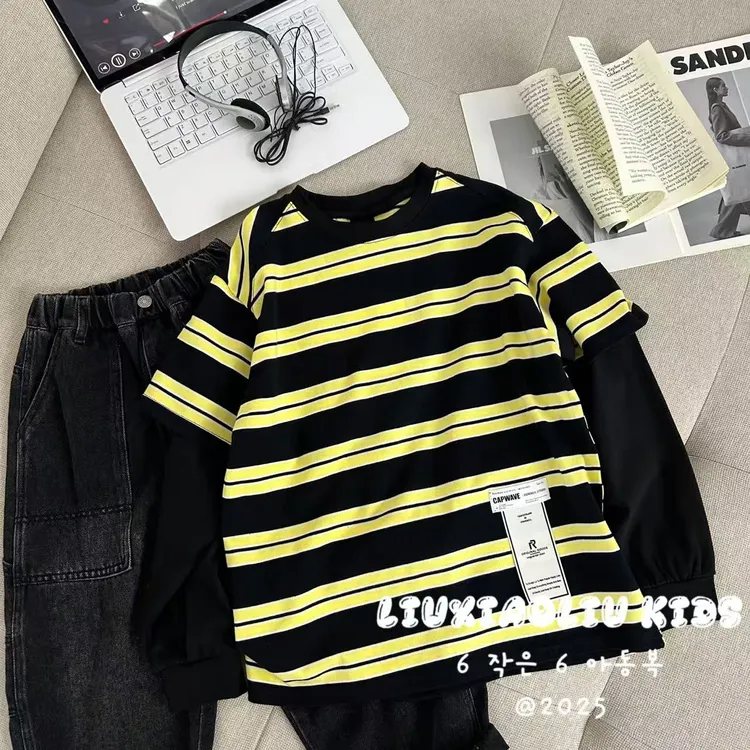 杭州六小六正版BY LIUXIAOLIU秋季儿童假两件条纹长袖17441