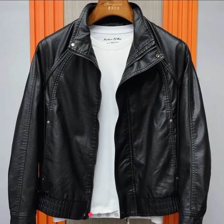 秋季新款男士时尚立领水洗PU皮夹克外套