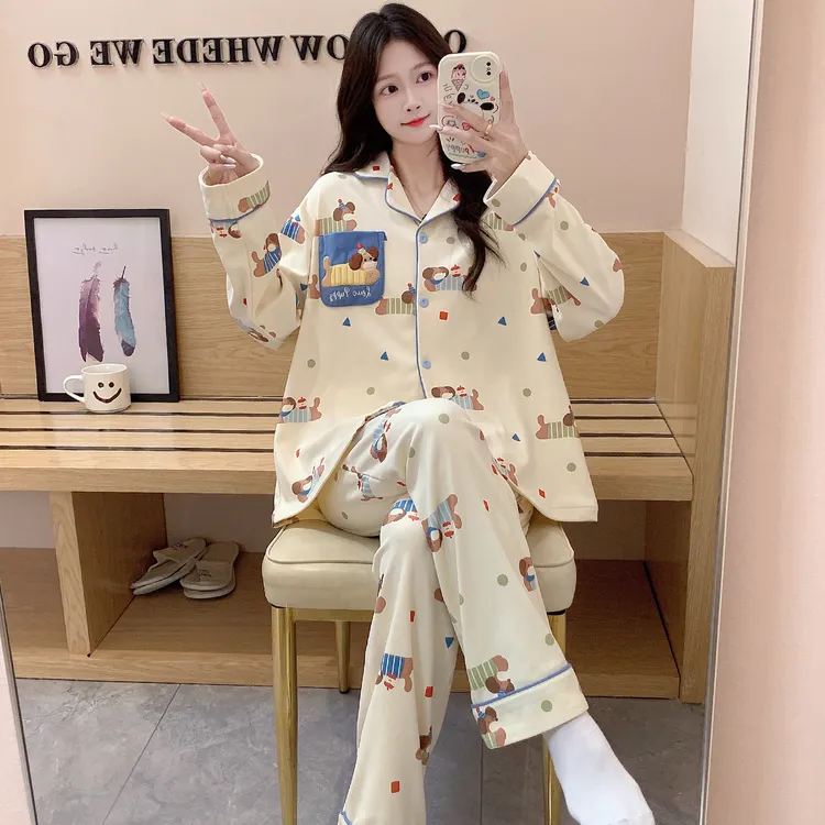 可爱卡通秋冬季睡衣女长袖长裤韩版ins风冬季加厚保暖家居服套装