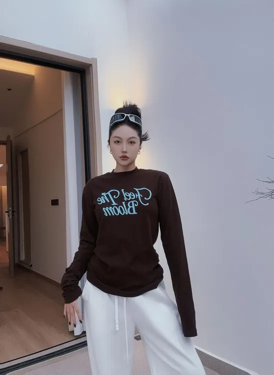 字母印花撞色长袖T恤百搭显瘦上衣