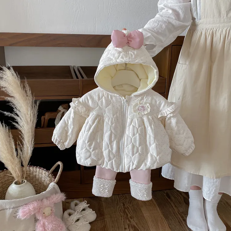 点兮2025秋冬新款婴幼儿连帽绗棉外套套装加绒加厚棉服裤子两件套