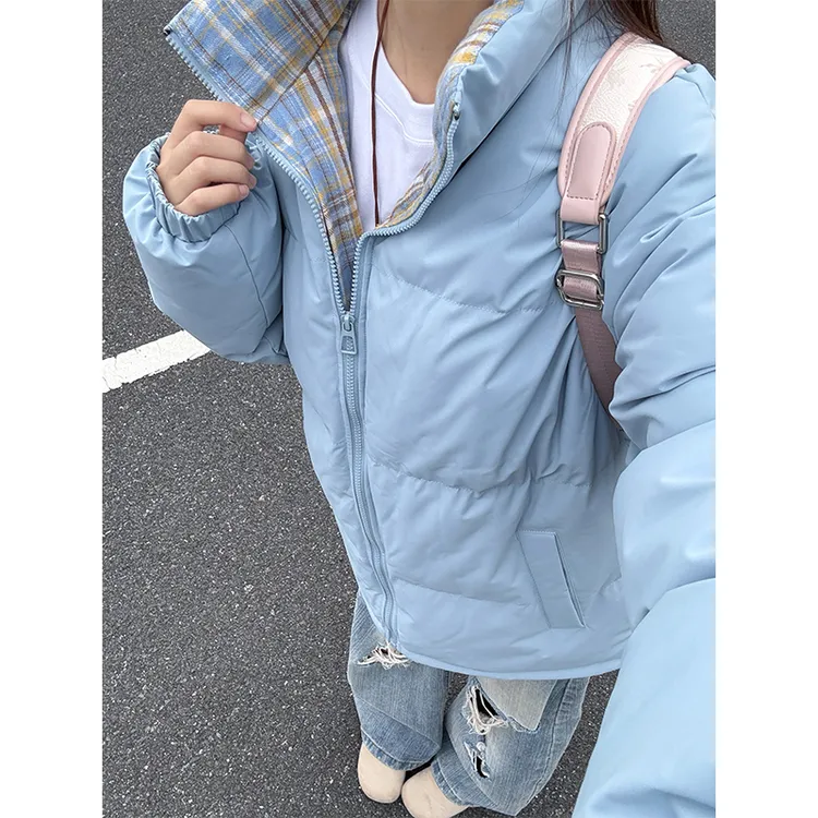 fitcheck格子拼接棉服男冬季复古设计感无帽棉衣美式翻领情侣外套