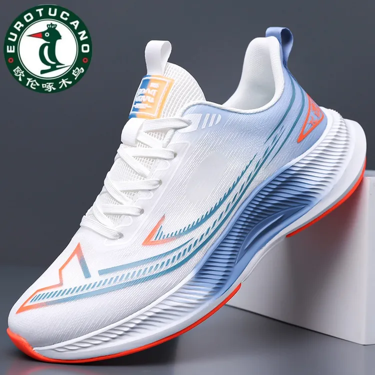 欧伦啄木鸟男鞋春秋拼色运动风透气显瘦网面鞋减震运动鞋软底大码