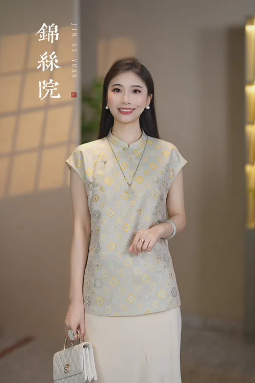锦丝院【七彩宝相花】 螺钿宋锦异色萝轻奢桑蚕丝上衣SYX67182191