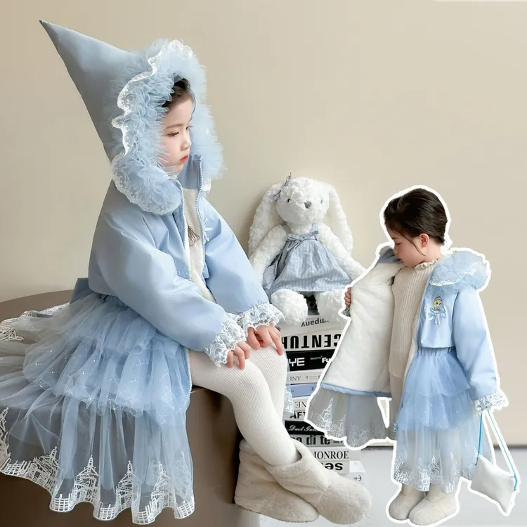 女童棉服加绒加厚2025新款韩版艾莎公主裙外套韩版洋气冬季上衣