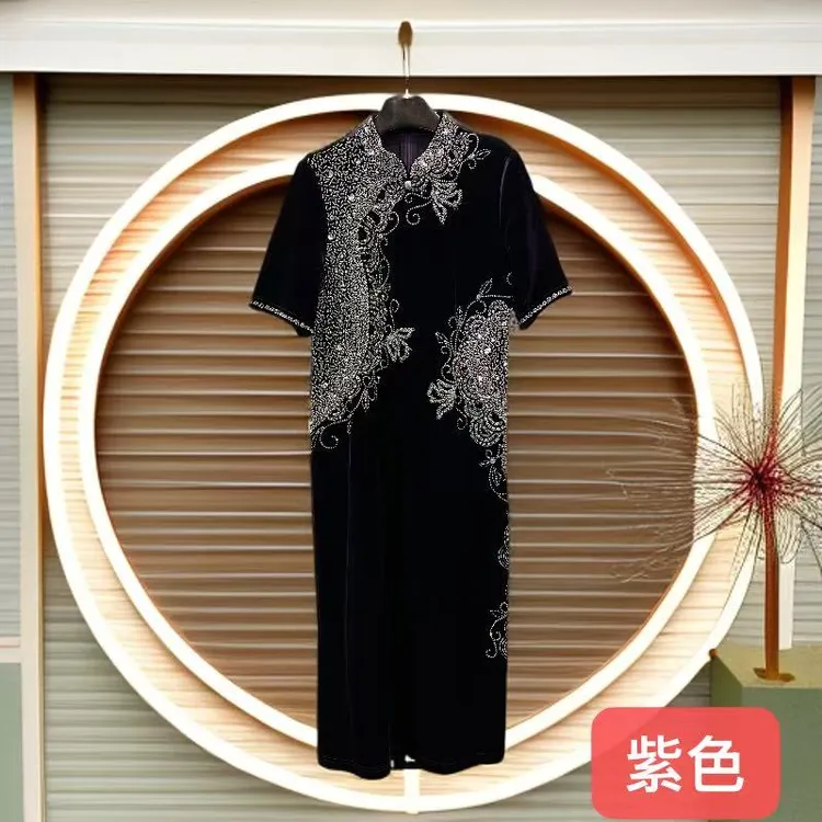 88940设计师法式女装显瘦高端中老年妈妈装轻奢新年战袍连衣裙