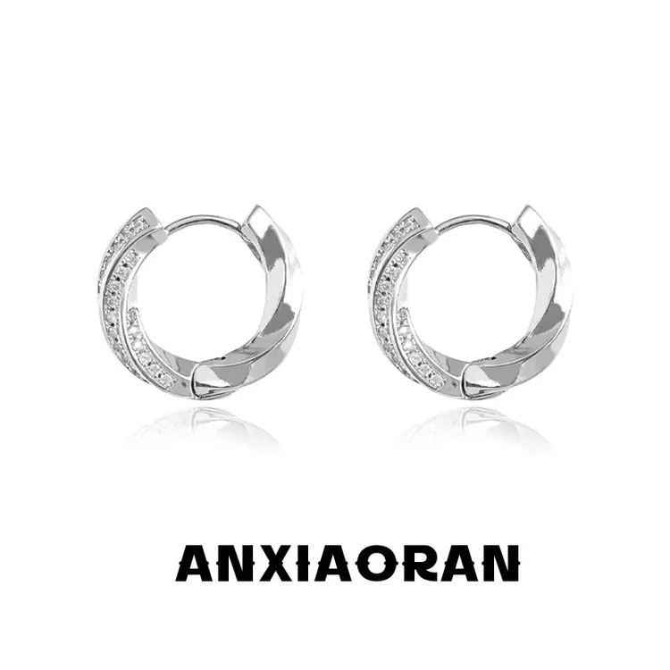 铜合金锆石耳饰 莫比乌斯耳环男简约高级感双面耳钉耳圈个性独特