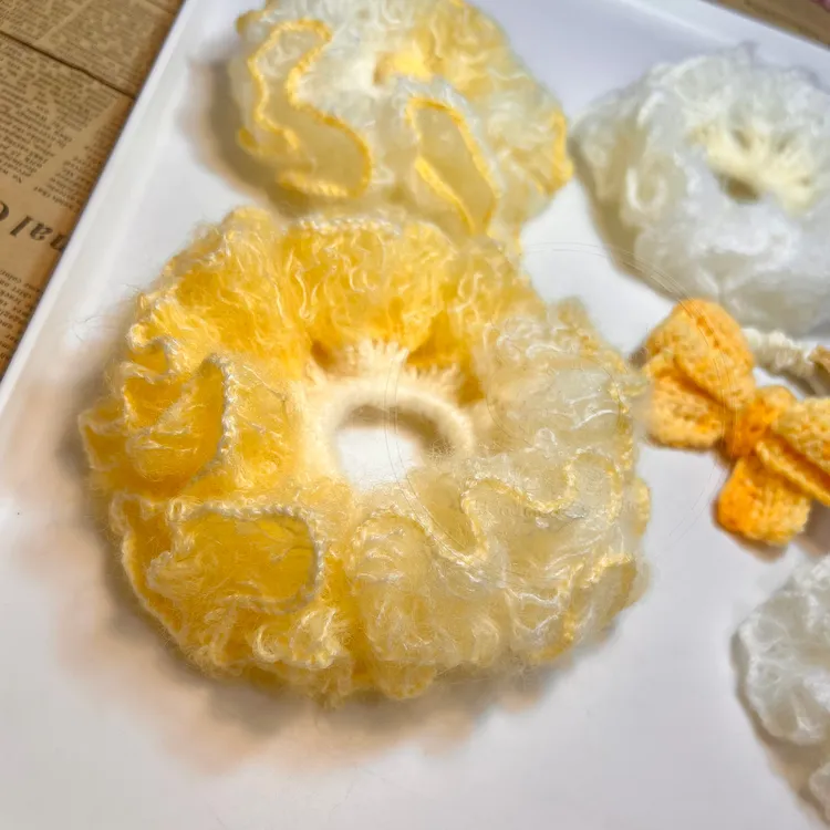 柠檬派软糯治愈系原创手作马海毛发圈少女甜美毛线毛绒大肠圈发饰