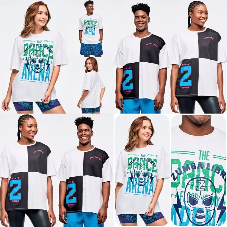 尊巴2025秋季新款全棉运动健身短袖上衣拼色白色体恤ZUMBA男女款