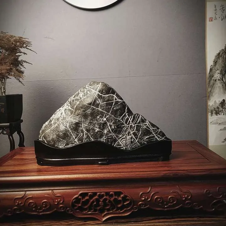 灵壁石老白马纹石 纹韵山 纹理如山川流动质感温润长23宽5高14