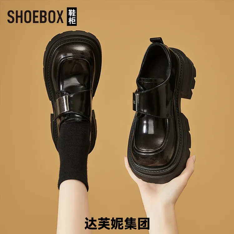 达芙妮旗下鞋柜黑色厚底乐福鞋女2025秋季新款百搭英伦风小皮鞋潮