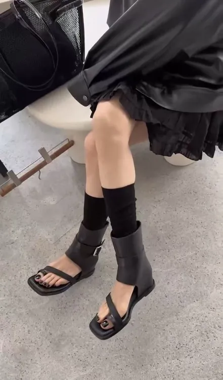 FANYE 2025夏季新款设计感方头套趾短靴凉鞋686-9