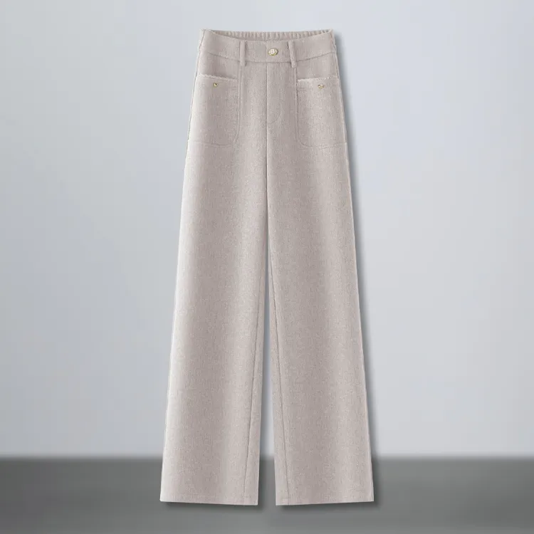 时尚简约羊毛呢阔腿裤女2025秋冬新款高腰显瘦垂感百搭休闲直筒裤