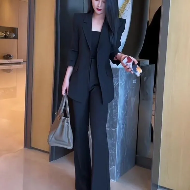 西装套装女2025春秋新款高级感简约干练职场气质修身西服两件套潮