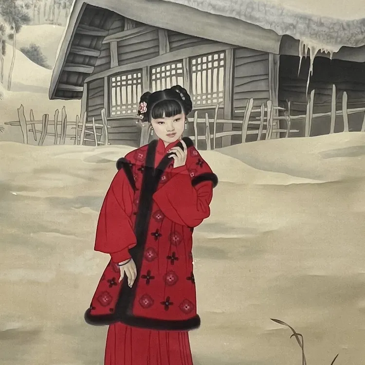 工笔人物画《童年》材质：绢本 尺寸：轴径：176*88cm 轴芯：108*69cm