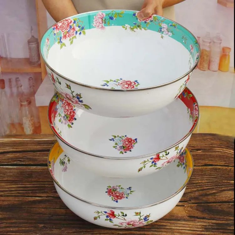 新品珐琅搪瓷搅拌碗韩式搪瓷加深汤碗家用和面盆打蛋盆水煮鱼汤盆