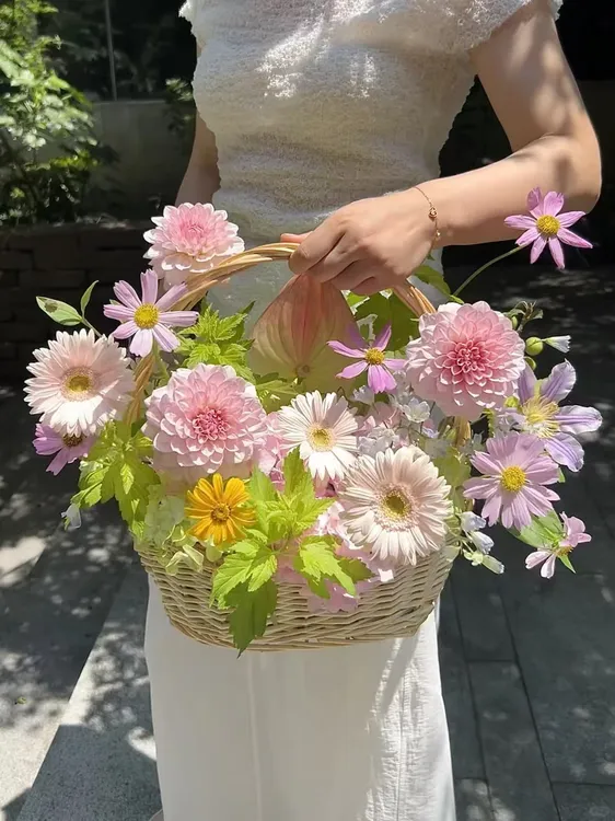 新款柳编编织手提花篮花店插花花束diy花篮元宝形花篮花艺资材A3