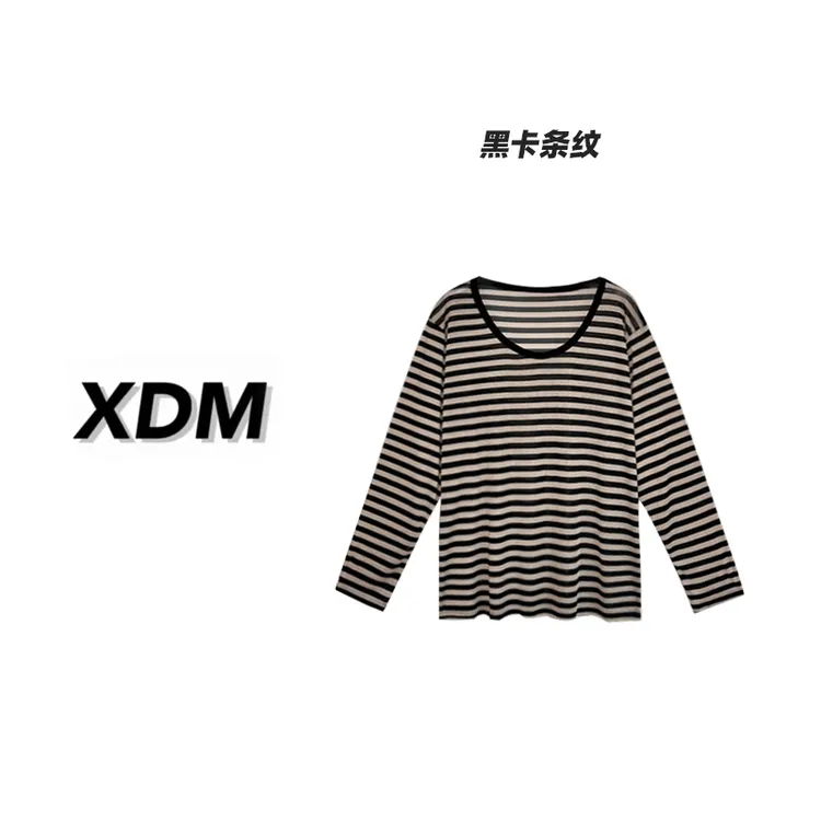 条纹防晒罩衫凉感冰丝复古条纹慵懒风夏季大码女薄款显瘦罩衫3326