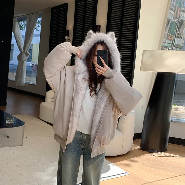 中年实拍 毛茸茸毛领棉服外套女加绒加厚夹克美式冬季派克服棉衣