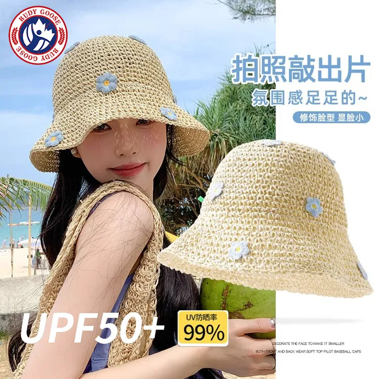 加拿大RUDY GOOSE鹅奢沙滩帽女夏天遮阳防晒帽草编度假凉帽大帽檐
