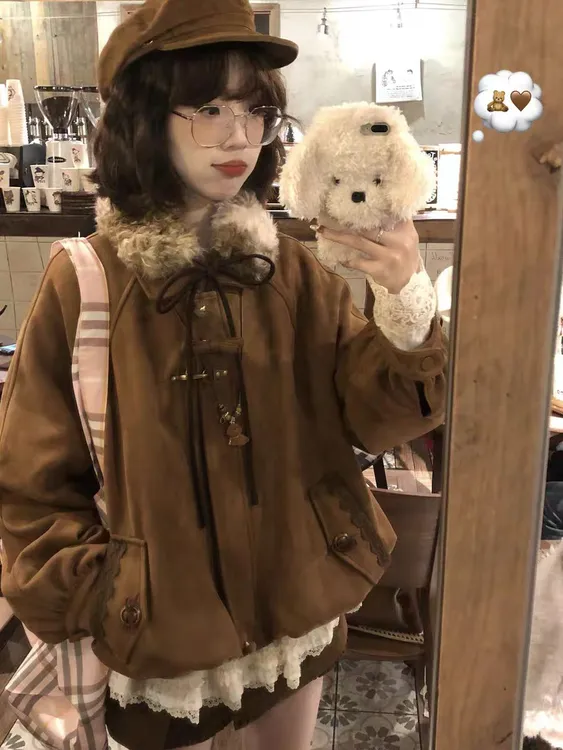 【ALITTLE 乱糟糟】“日杂感叠穿”毛毛领vintage感夹棉花苞外套