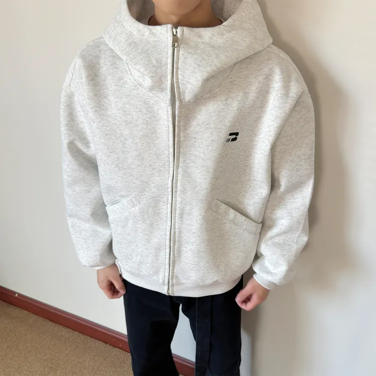 布老哥Blog春季新款高领拉链连帽卫衣基础短款重磅硬挺外套潮W427