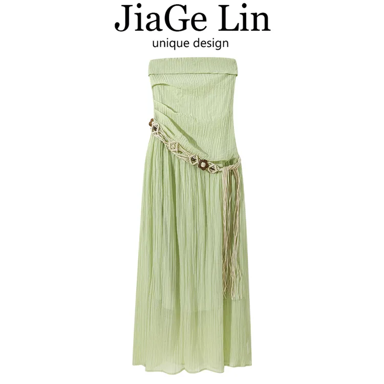 JiaGeLin韩系设计感抹胸连衣裙气质显瘦长裙女夏季海边度假风裙子