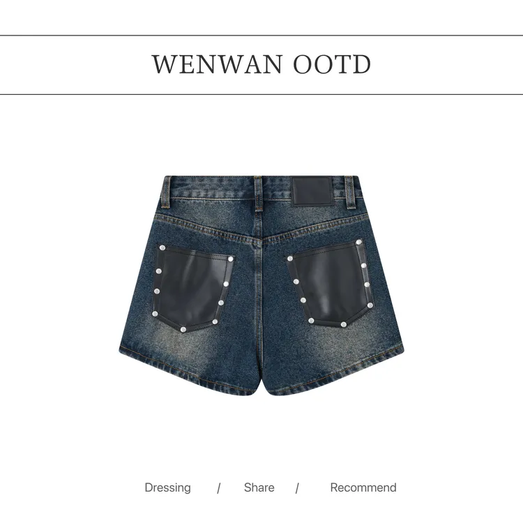 【黄金搭配】美式辣妹复古水洗辣妹牛仔裤超短裤