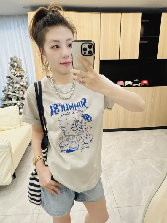 【冰淇淋猫】十三行夏东大门百搭减龄宽松显瘦韩系印花短袖T恤HBY