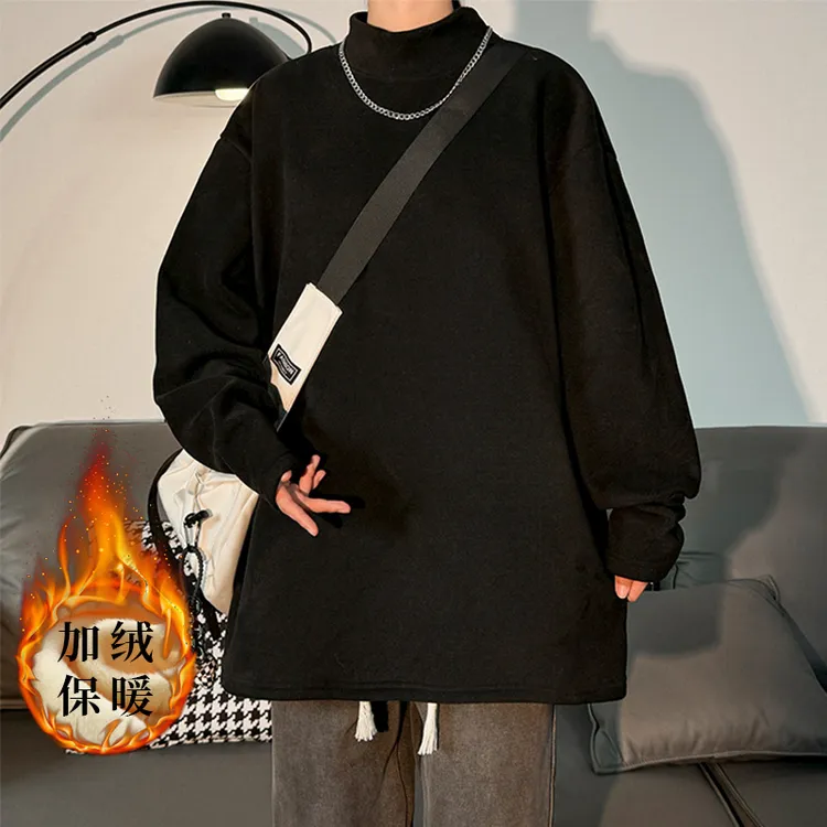 保暖打底衫男秋冬新款加绒加厚保暖内衣重磅德绒百搭高领潮流上衣