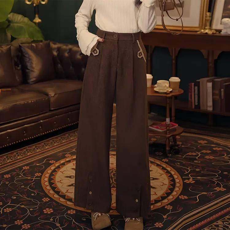 SHALLDOER【焦糖朗姆】宽松显瘦保暖长裤女2025冬季复古优雅休闲裤