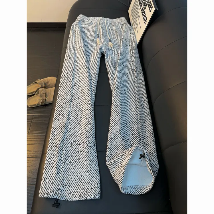 垂坠感斑马纹阔腿裤子男款秋冬季潮牌慵懒风休闲针织卫裤直筒长裤