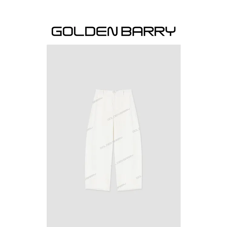 GOLDENBARRY「轻氧行」简约高腰宽松九分亚麻裤GB060708019