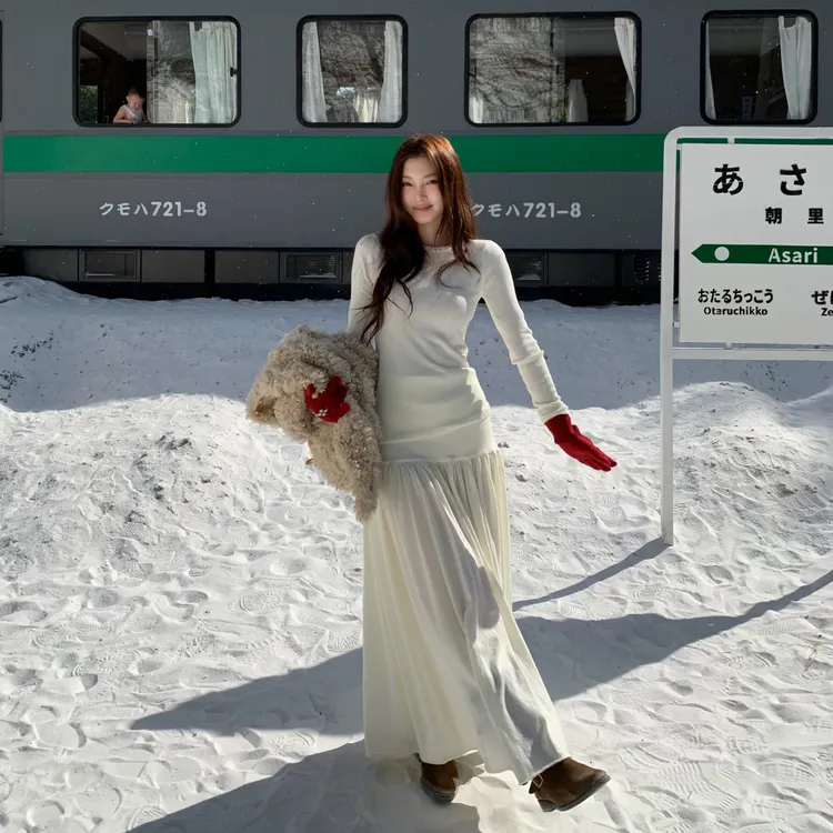 冬日舞曲～韩系温柔风羊毛混纺毛衣针织衫显瘦高腰A字半身裙套装