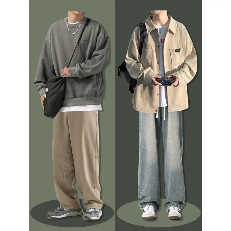 ER先森·XT16小个子男生秋季穿搭长袖衬衫T恤搭配休闲裤时尚套装男