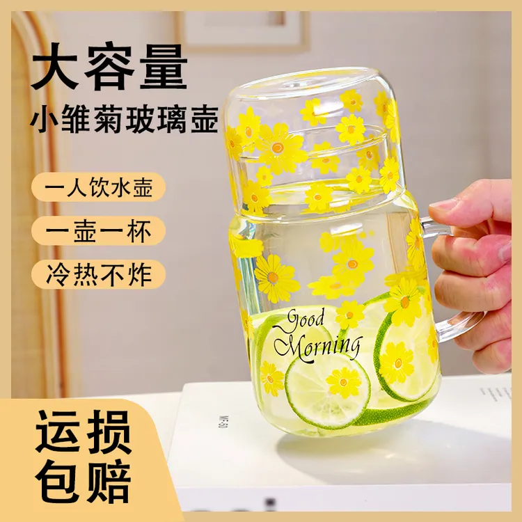 ins冷饮杯带盖一人饮吸咖啡奶茶大容量家用耐热玻璃杯学生喝水杯