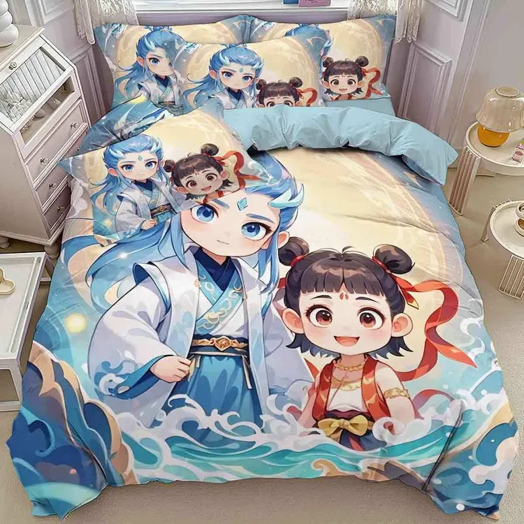 哪吒四件套儿童之魔童闹海可爱卡通卧室学生宿舍床单四件套