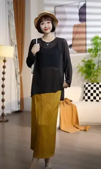 T370夏季时尚气质吊带+罩衫+半裙三件套套裙AT