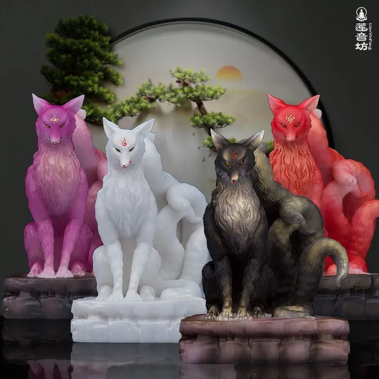 汉白玉小狐狸摆件白狐红狐紫黑小狐狸灵狐像真身凤九动物家用摆件