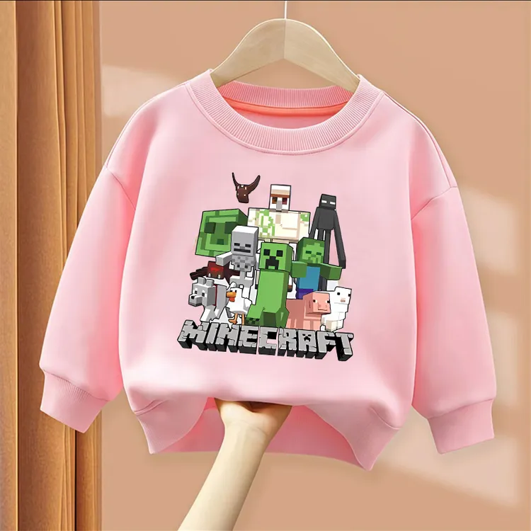 我的世界四方格童装潮牌衣服男女童长袖圆领卫衣打底衫学生秋冬装