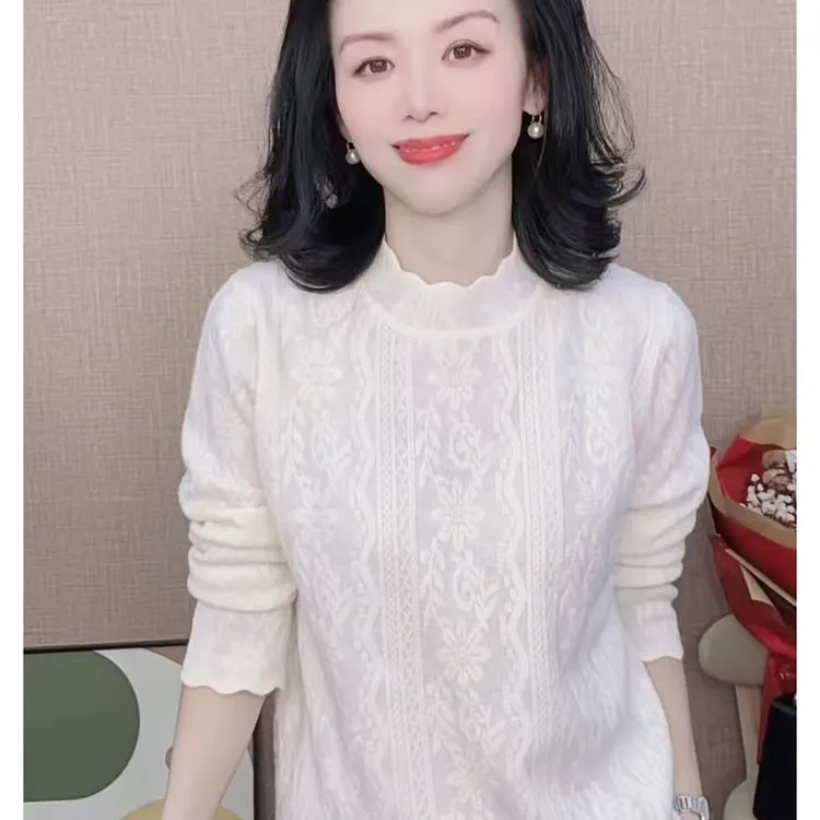 厚款长袖打底内搭纯色女针织百搭毛针织衫网红提花毛衣套头