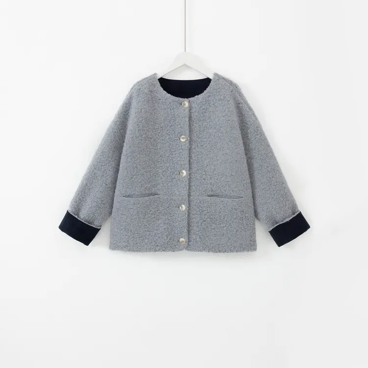 几里与麻 韩系撞色圆领羊羔毛外套 衣长61胸围124 2100945