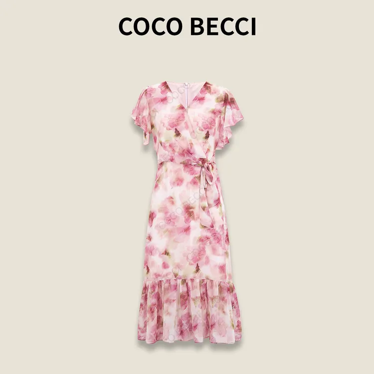 COCO BECCI【蝶语】花卉印染系带时尚收腰显瘦连衣裙CFLJC172151
