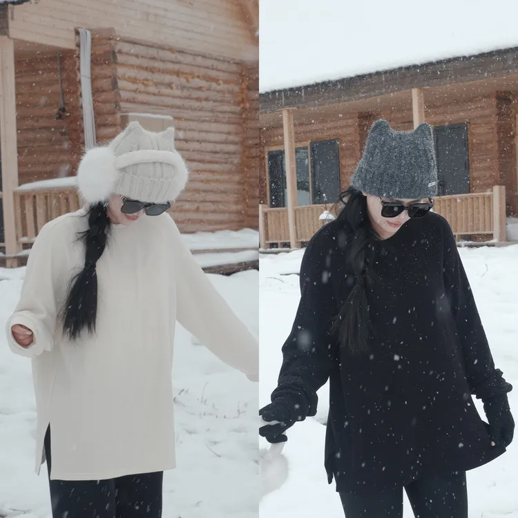 【灰度空间】蛋妹发热大码女装微胖mm冬季百搭针织衫毛衣DM35689