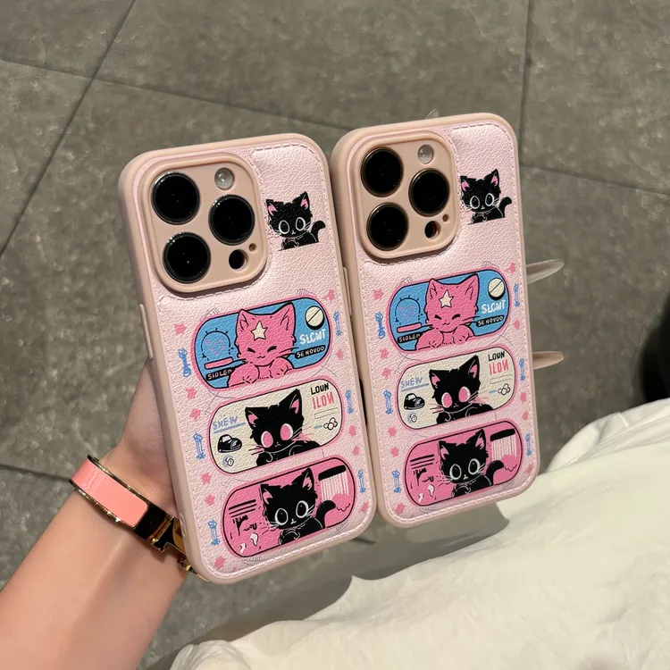 萌萌黑粉猫咪适用苹果17promax手机壳iPhone16华为vivo小米15oppo